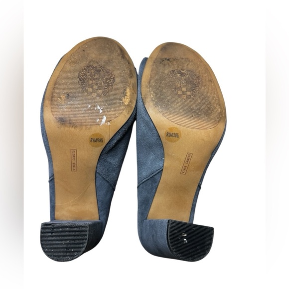 Vince Camuto Blue Suede Chunky Heel Peep Toe Booties - Size 8.5 - Picture 6 of 7